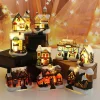 Christmas Resin Miniature House Ornament Xmas Village Micro Landscape Tabletop Decoration Tiny House Figurine Holiday Decor Gift