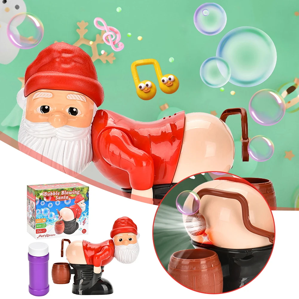 Christmas Santa Claus Bubble Machine with Music & Light Farting Soap Bubble Toy Electric Santa Butt Bubble Blower Xmas Kids Gift