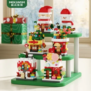 Christmas Santa Claus Elk Figure Decoration Mini Snowman House Puzzle Assembly Figures Decor Desktop Ornaments Christmas Gifts