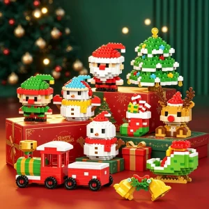 Christmas Santa Claus Snowman Figure Decoration Mini Snow House Xmas Tree Puzzle Assembly Figures Decor Desktop Ornaments Gifts
