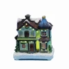 Christmas Scene House Village Building Collectible Figurines with Fiber Optic Led Light Home Holiday Sence Decoration Fireplace