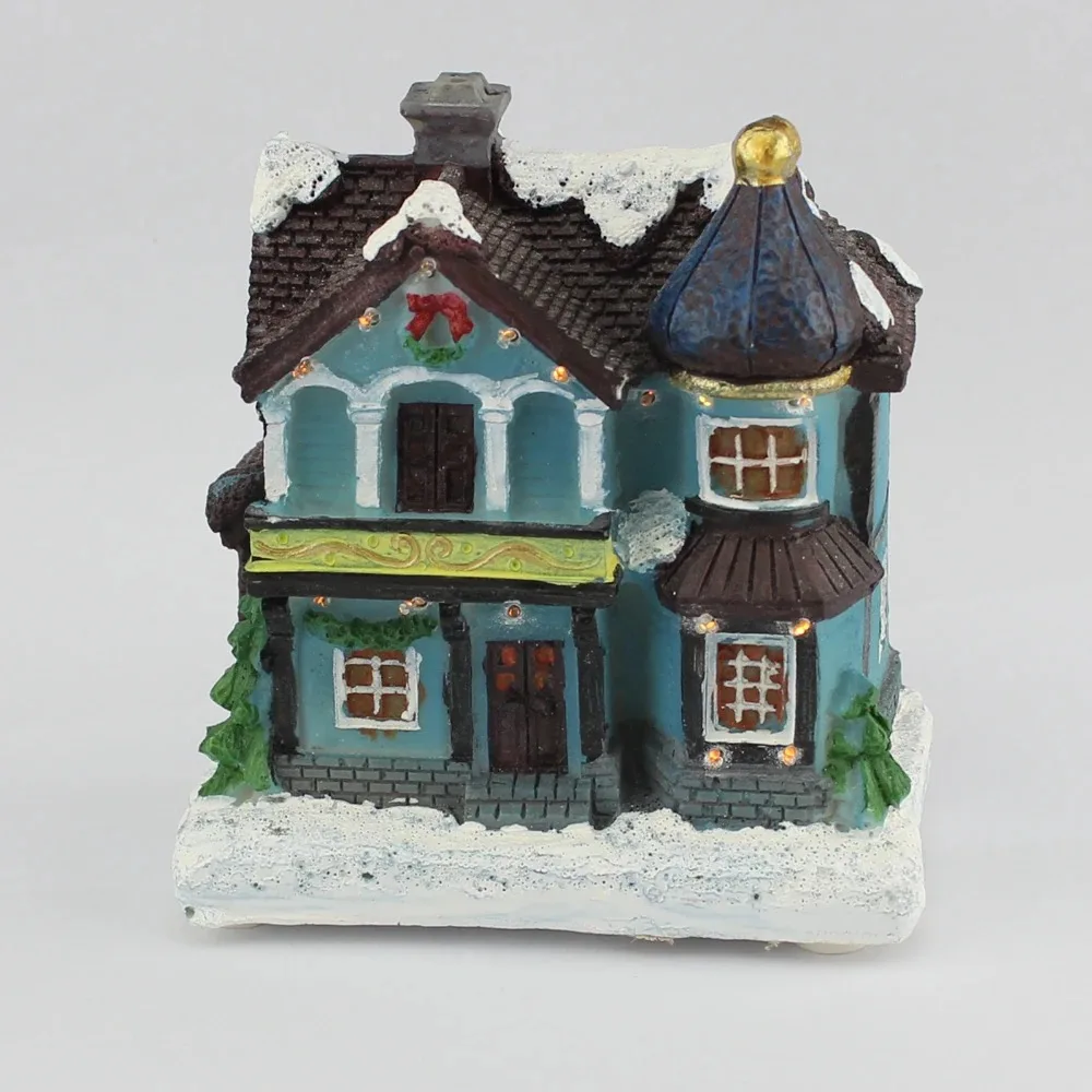 Christmas Scene House Village Building Collectible Figurines with Fiber Optic Led Light Home Holiday Sence Decoration Fireplace - Image 5