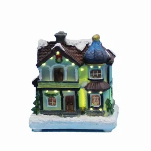 Christmas Scene House Village Building Collectible Figurines with Fiber Optic Led Light Home Holiday Sence Decoration Fireplace