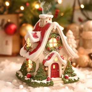Christmas Snow House Resin Ornaments Home Desktop Aromatherapy Burner with Night Light Decoration Christmas New Year Party Gift