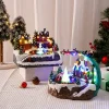 Christmas Snow Scene Village House Ornaments Music Fountain Sculpture for 2024 New Year Xmas Decor Holiday Landscape Lighting