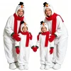 Christmas Snowman Family Matching Onesie Pajamas with Scarf Glovers Parent‑Child Fleece Hooded Jumpsuit Xmas Homewear Nightwear