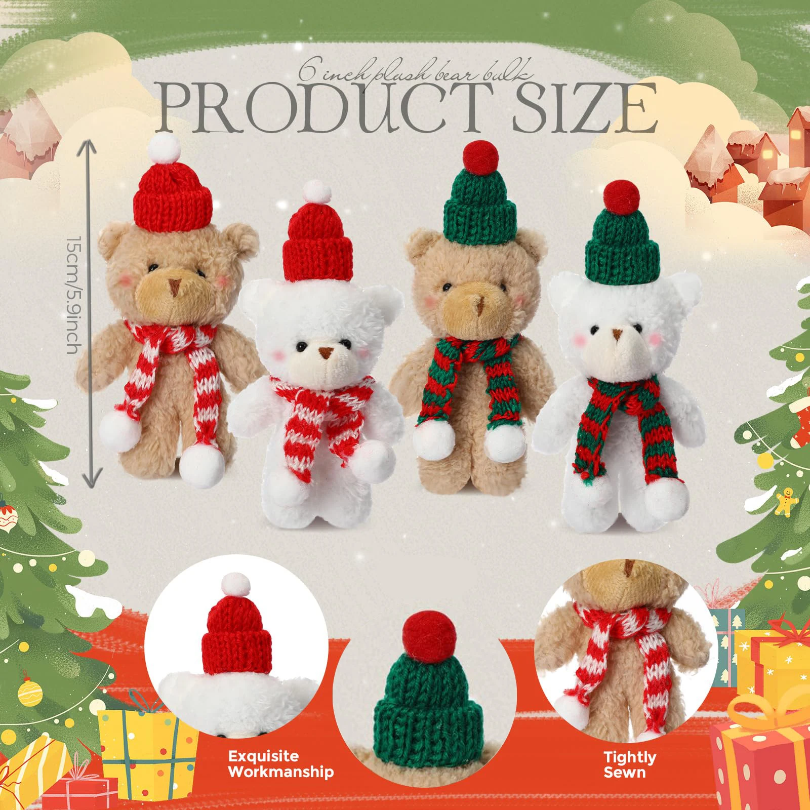 Christmas Stuffed Animal Bear Christmas Small Plush Cute Bear Stuffed Animals Xmas Toys for Birthday Decorations Party Favors - Image 2