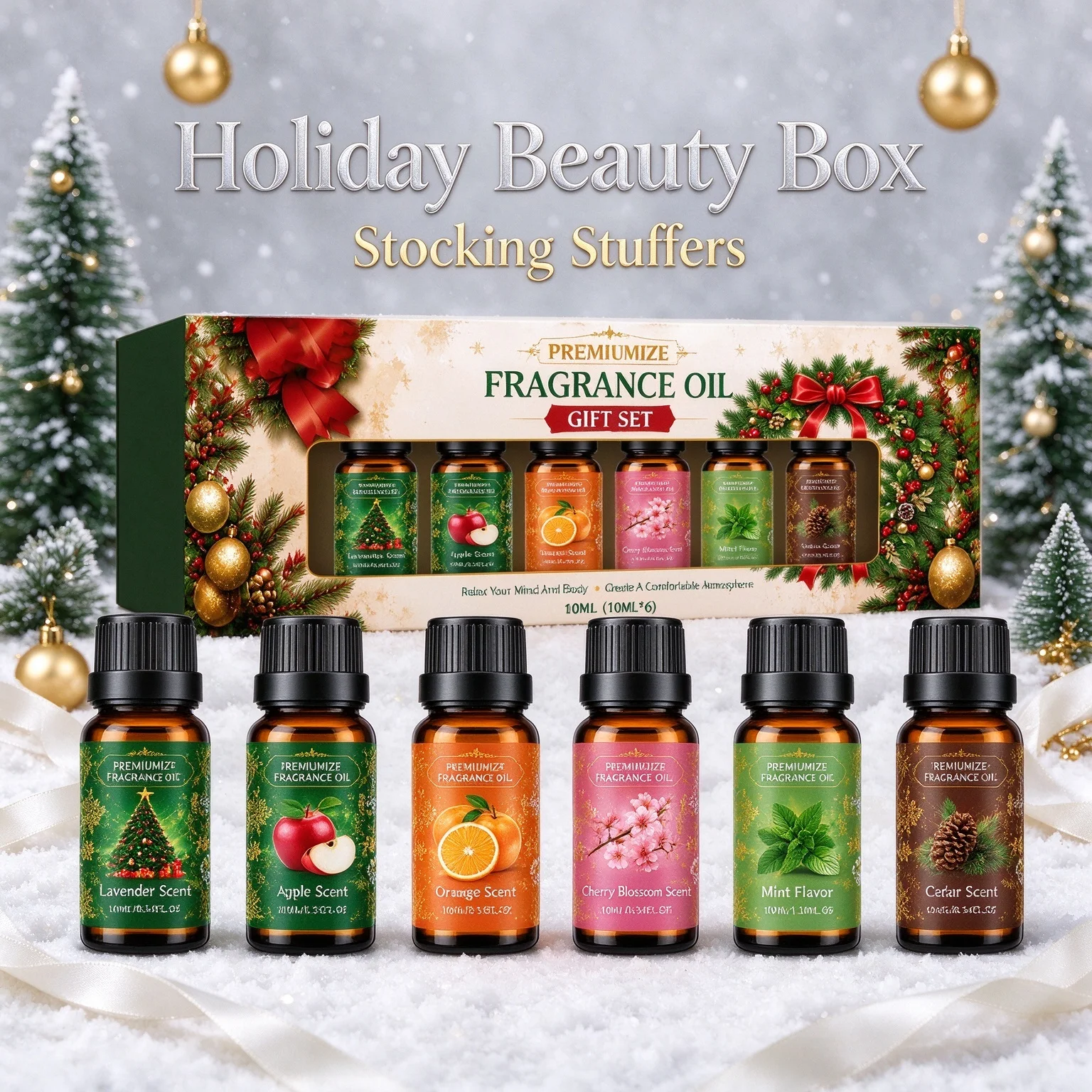 Christmas Themed Multi‑scent Fragrance Oil Gift Set Fresh Aroma Calming Relaxing soothing Mood Holiday Aromatherapy Gift Kit - Image 2
