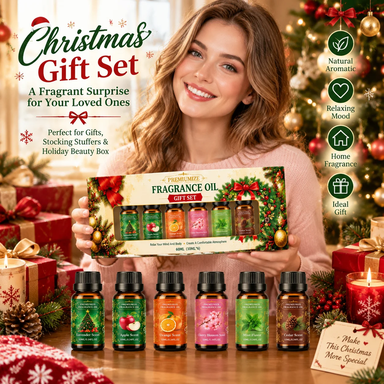 Christmas Themed Multi‑scent Fragrance Oil Gift Set Fresh Aroma Calming Relaxing soothing Mood Holiday Aromatherapy Gift Kit