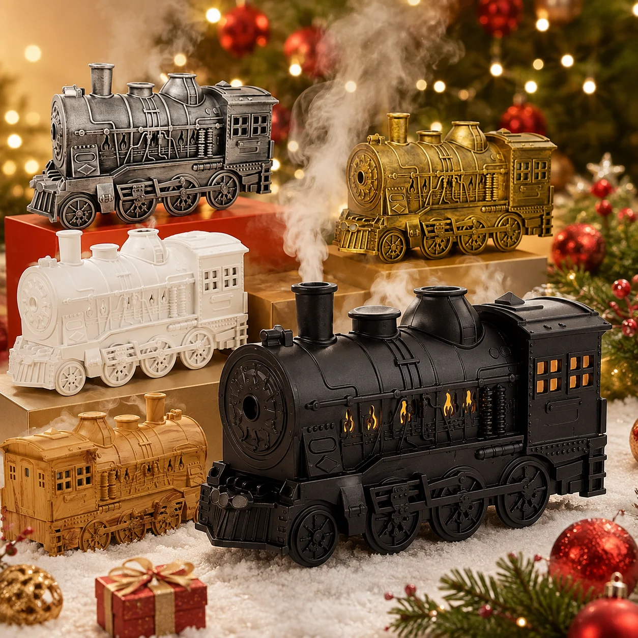 Christmas Train Humidifier Aromatherapy Diffuser 300ml Jellyfish Mist LED Night Light Remote Control for Home Bedroom Gift - Image 2
