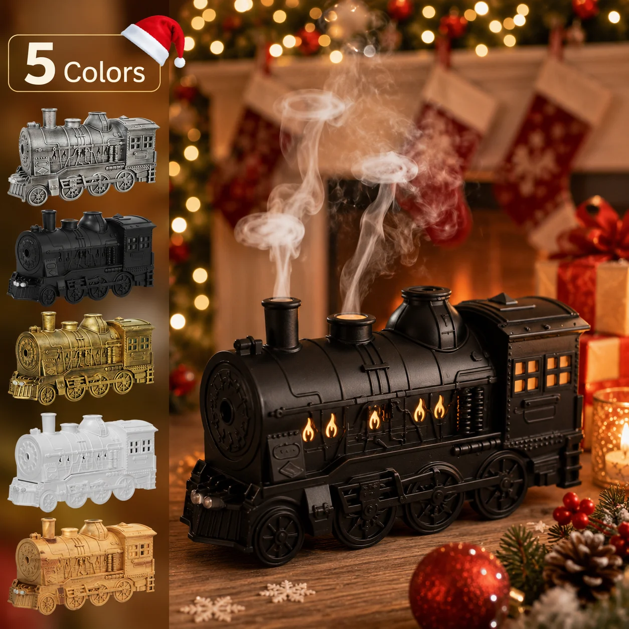 Christmas Train Humidifier Aromatherapy Diffuser 300ml Jellyfish Mist LED Night Light Remote Control for Home Bedroom Gift - Image 5