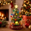 Christmas Tree Decoration LED Lighted Ceramic Christmas Village Tree with Rotating Train Base Xmas Tabletop Ornament Holiday Hom