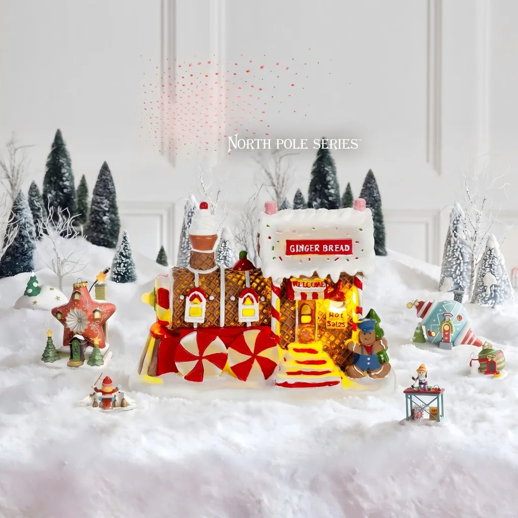 Christmas Village Accessories Decoration Gingerbread Train House Christmas Building Display Light up Xmas Holiday Home Decor
