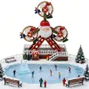 Christmas Village Animated Ferris Wheel Lighted Music Santa Claus Tabletop Figurine Resin Xmas Statue Home Decor New Year Gift