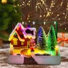 Christmas Village Scene Collectible Building with Lights Trees Santa Claus Snow Town Landscape Decor Holiday Home Desk Fireplace