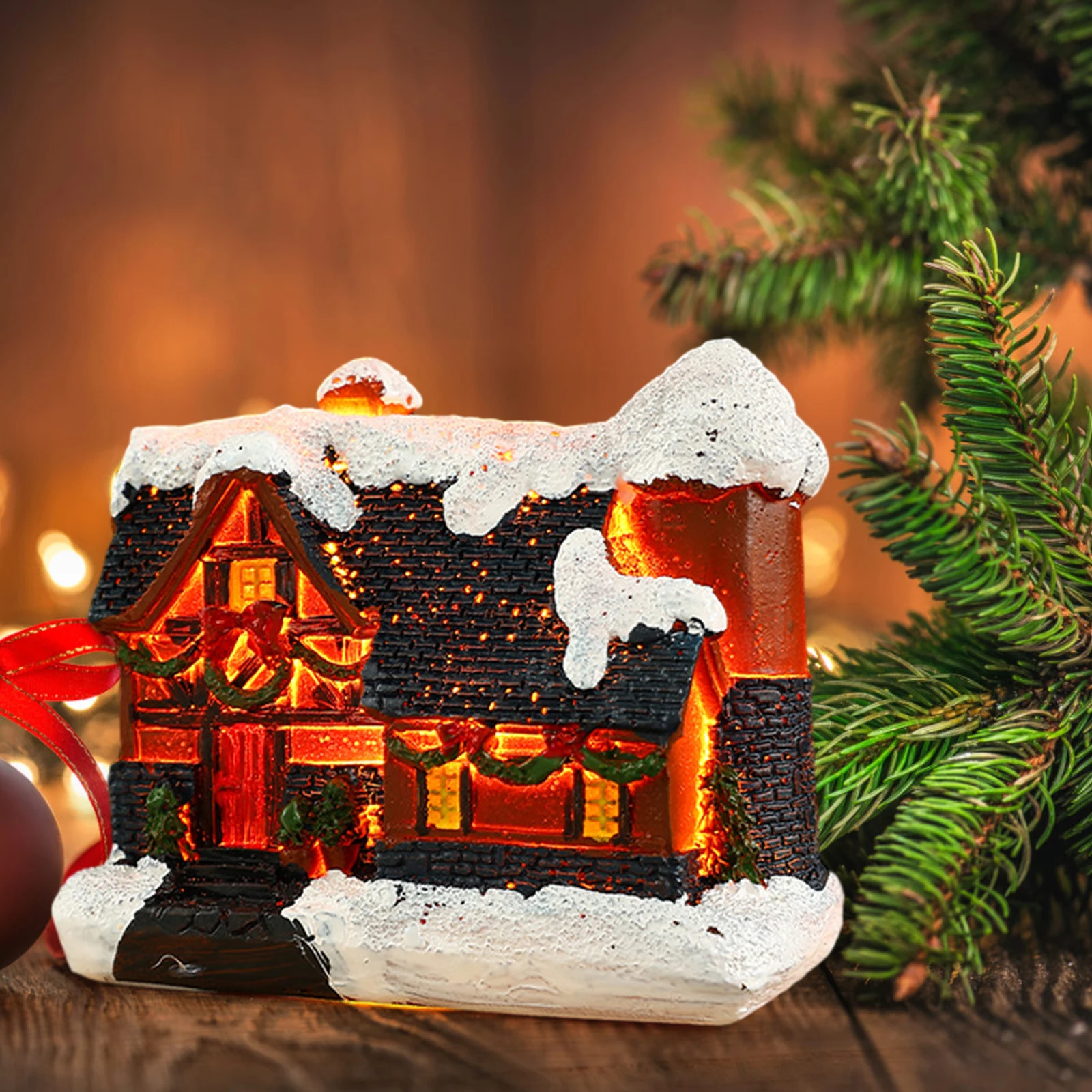 Christmas Village Scene for Home Desktop Ornaments Resin House Snowy Winter Town With LED Light Figurines for Christmas - Image 3