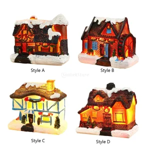 Christmas Village Scene for Home Desktop Ornaments Resin House Snowy Winter Town With LED Light Figurines for Christmas