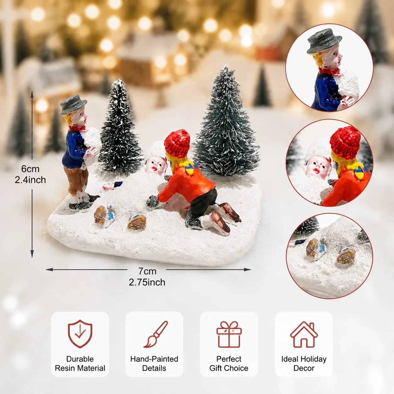 Christmas Village Set Accessories, Kids Playing Figurine, Collectible Building Scene Decoration, Home Fireplace, Holiday Decor - Image 2