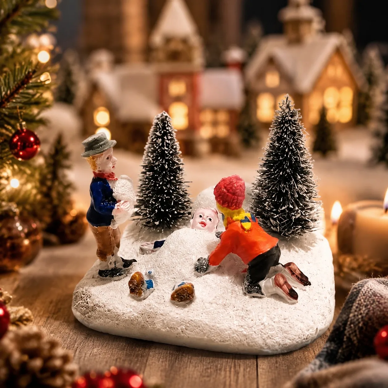 Christmas Village Set Accessories, Kids Playing Figurine, Collectible Building Scene Decoration, Home Fireplace, Holiday Decor - Image 6