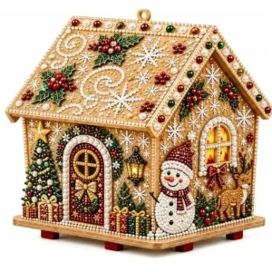 Christmas Wooden House Pearl Art Craft Kit 3D House Festive Pattern DIY Pearl Bead Craft Set Exquisite DIY Craft Set New Year