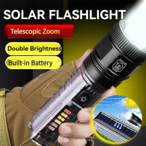 Clearance Sale Powerful LED Flashlight Solar Lantern Long Range Spotlight Tactical Torch Strong Light Warning Lamp Outdoor