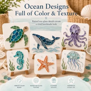 Colorful Glass Pieces Ocean DIY Sea Glass Art Kit Ocean Inspired Sea Creature Glass Mosaic Craft Set Fun Educational Unique