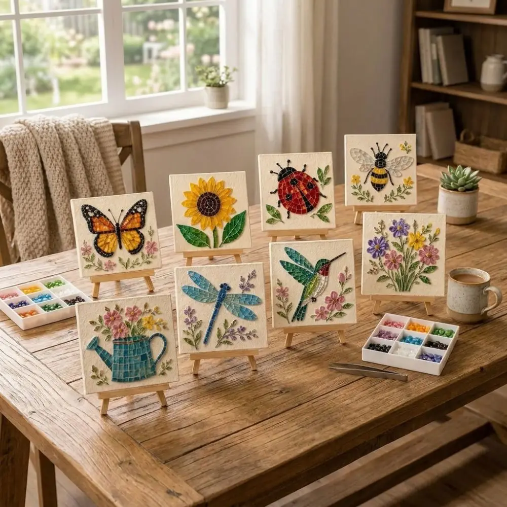 Colorful Glass Pieces Ocean DIY Sea Glass Art Kit Ocean Inspired Sea Creature Glass Mosaic Craft Set Wooden‑Easel - Image 3