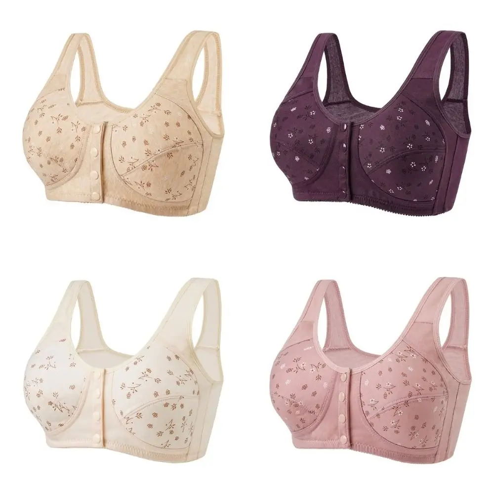 Comfortable Daisy Bras for Older Women Breathable Convenient Front Close Button Cotton Bras Widened Shoulder Straps Plus Size