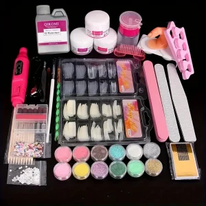 Complete Acrylic Powder Nail Kit, Professional Manicure Set with Nail Drill Machine, Acrylic Liquid, Nail Tips, Color Pigment Po