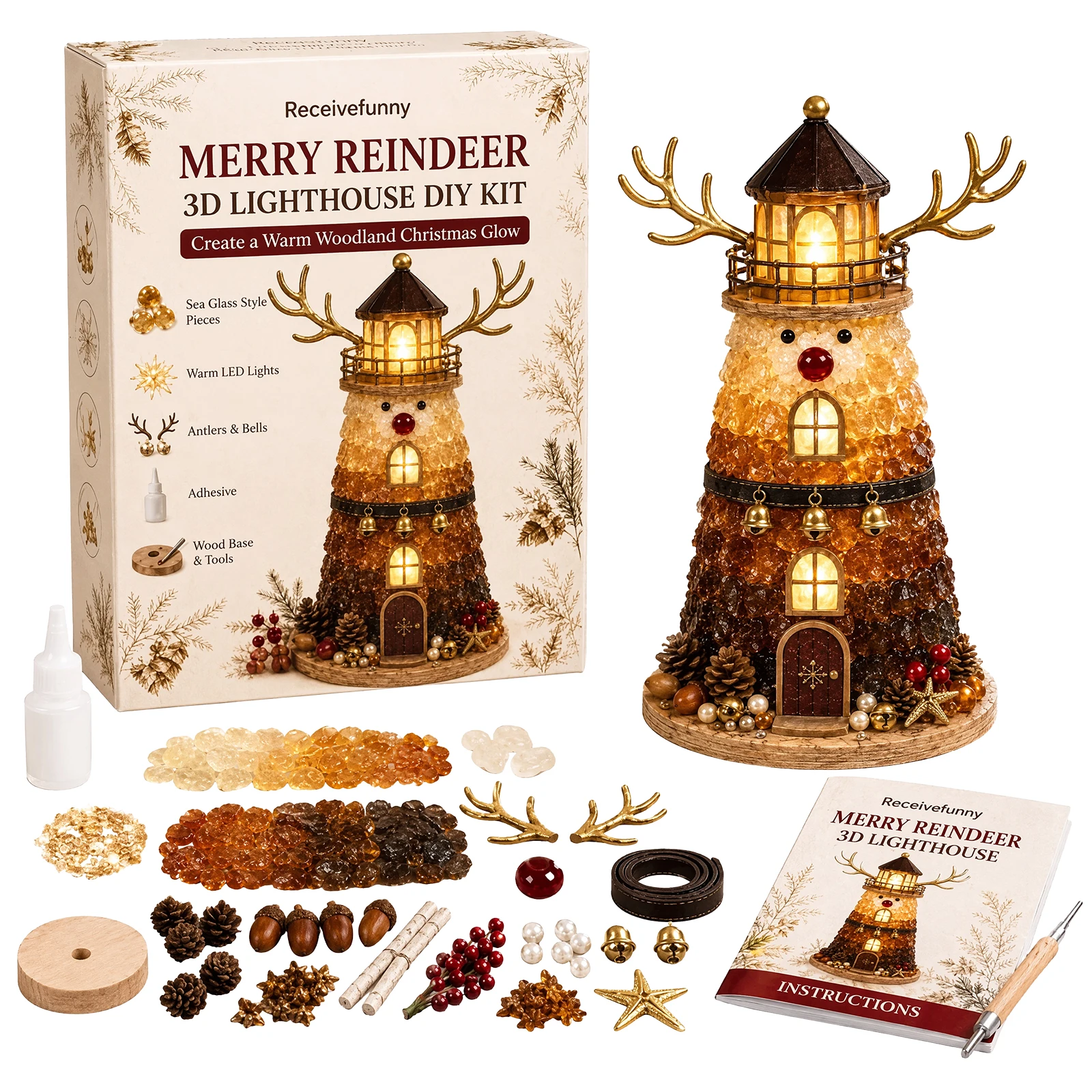 Complete DIY Sea Glass Lighthouse Craft Kit with Mosaic Pieces, Step-by-Step Guide, and Built-In Lights for Stunning Handmade - Image 5