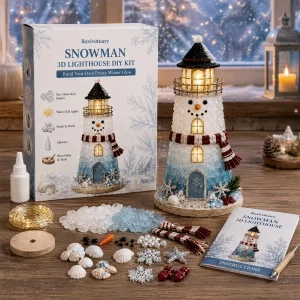 Complete DIY Sea Glass Lighthouse Craft Kit with Mosaic Pieces, Step-by-Step Guide, and Built-In Lights for Stunning Handmade