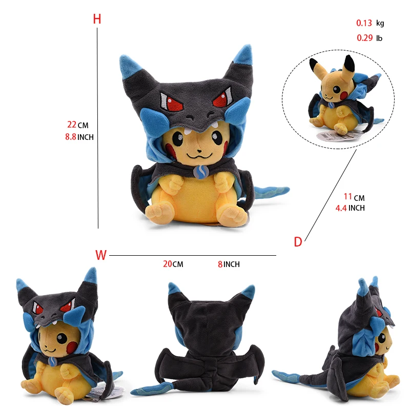 Cos Eevee Pikachu Cosplay Plush Toys Pikachu Peluche Lucario Stuffed Animal Doll Collectible Gift,Cartoon 20-30CM - Image 2