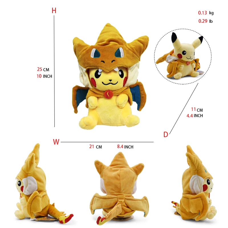 Cos Eevee Pikachu Cosplay Plush Toys Pikachu Peluche Lucario Stuffed Animal Doll Collectible Gift,Cartoon 20-30CM - Image 3