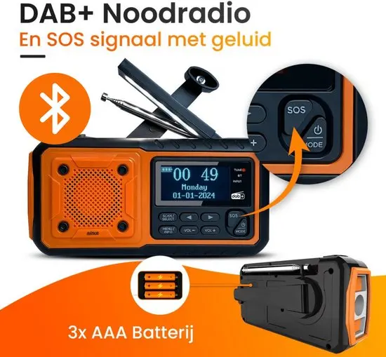 Crank Radio DAB+/FM, Portable Emergency Radio 5000 mAh with 6600 mm² Solar Panel & 650 MA Crank, Digital Radio with Bluetooth - Image 3