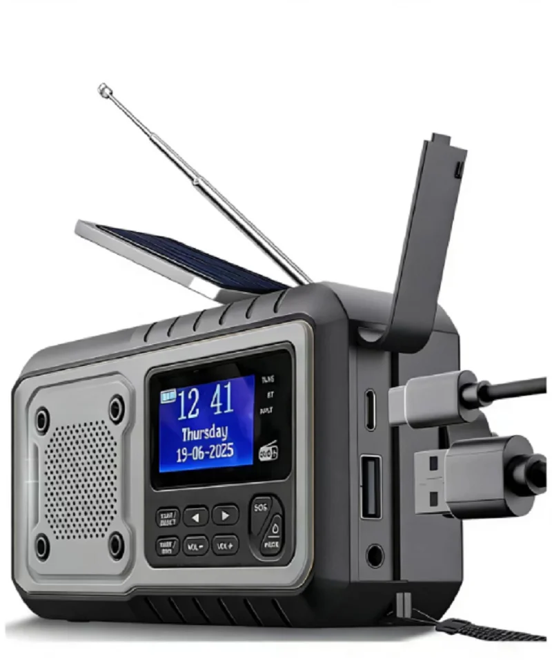 Crank Radio DAB+/FM, Portable Emergency Radio 5000 mAh with 6600 mm² Solar Panel & 650 MA Crank, Digital Radio with Bluetooth