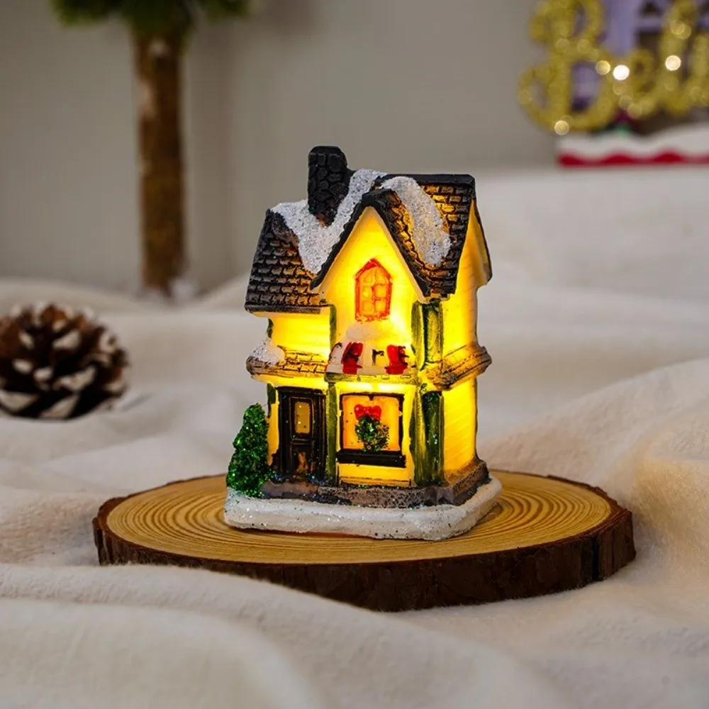 Creative LED Christmas Light House Resin Kerstdorp Xmas Houses Ornament Miniature House Winter Village for Christmas Party - Image 3