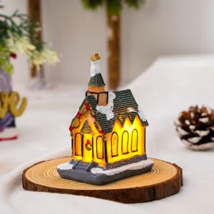Creative LED Christmas Light House Resin Kerstdorp Xmas Houses Ornament Miniature House Winter Village for Christmas Party