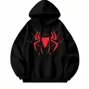 Creative Spider Web Printed Women'S Hoody Comfortable Pocket Hoodies Fleece Autumn Clothes Female Y2K Jogging Loose Pullovers