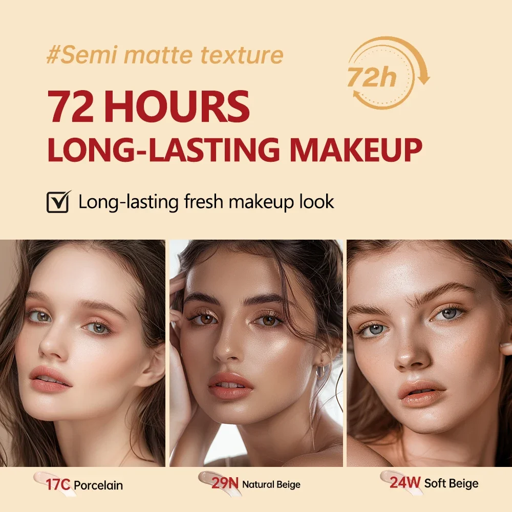 Cushion Refill Foundation Waterproof Semi-Matte Red Finish 72-Hour Wear Long-Lasting Buildable Coverage Sun Protection Makeup - Image 5