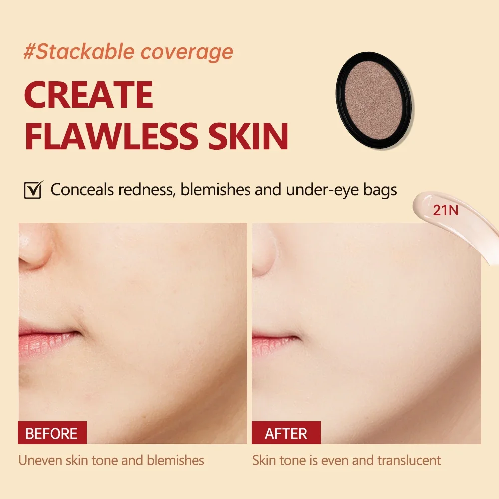 Cushion Refill Foundation Waterproof Semi-Matte Red Finish 72-Hour Wear Long-Lasting Buildable Coverage Sun Protection Makeup - Image 4