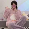 Cute Goose Print Women Flannel Fleece Pajamas Autumn Winter Warm Casual Long Sleeve 2PCS Homewear Sleepwear Set For Women New