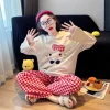 Cute cartoon-printed pajama set, a long-sleeved top and matching pants, comfortable homewear