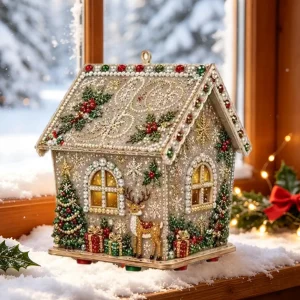DIY 3D Christmas Pearl Art Kit Pearl Christmas Cabin Winter Holiday Display Decoration 3D Christmas Cottage Beading Art gifts