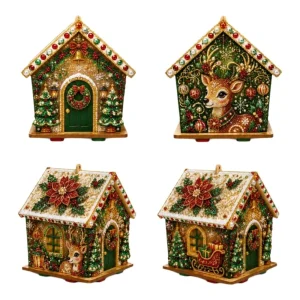 DIY 3D Wooden House Pearl Bead Art Kit Christmas Handmade Rhinestone Craft Set Xmas Desktop Ornaments Home Decor Holiday Gifts