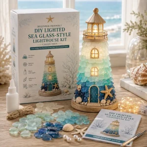 DIY Lighted Sea Glass-Style Lighthouse Kit Collection Beginner-Friendly Diy Glass Decorating with Pieces Guide Handmade Home De