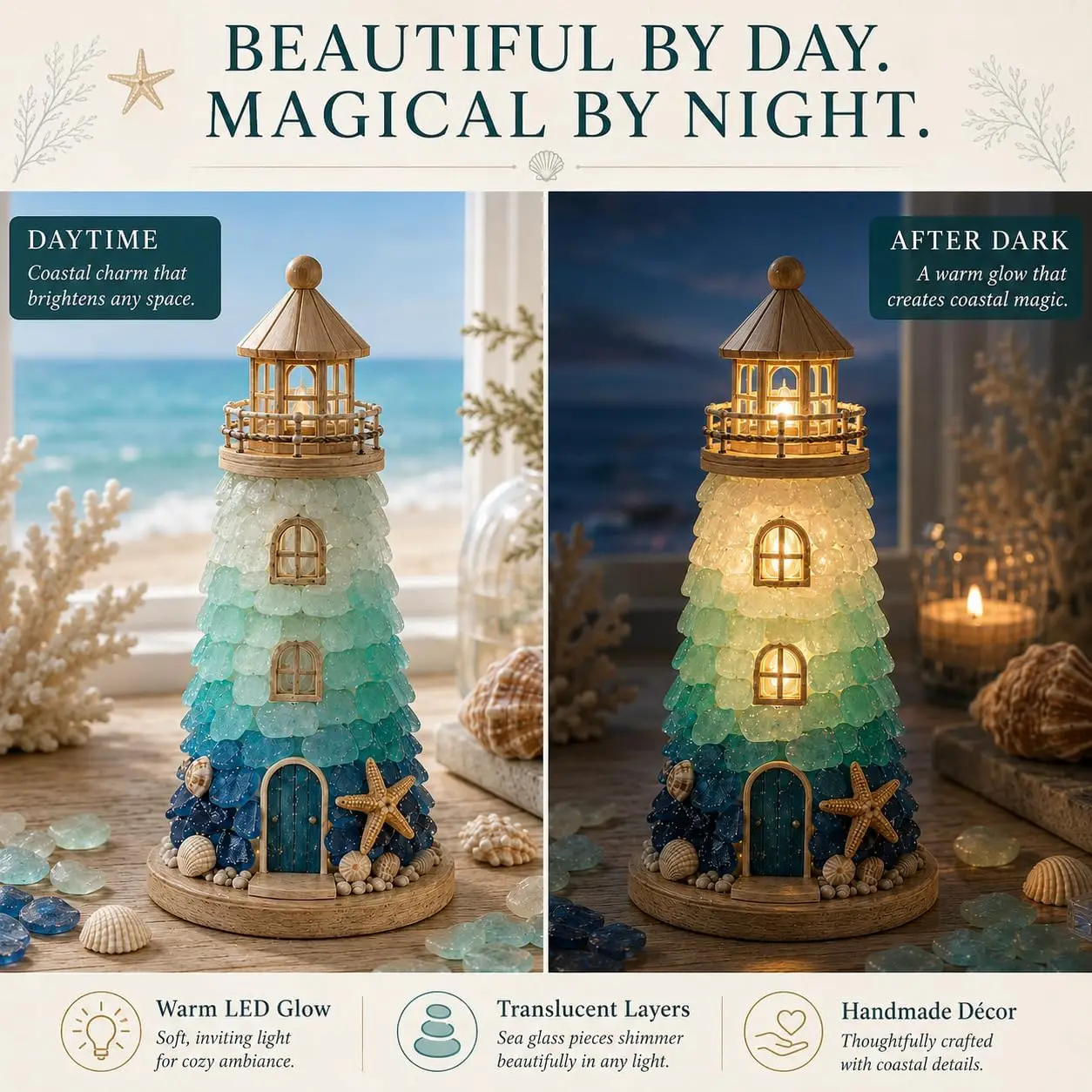 DIY Lighted Sea Glass-Style Lighthouse Kit Collection Beginner-Friendly Diy Glass Decorating with Pieces Guide Handmade Home De - Image 3