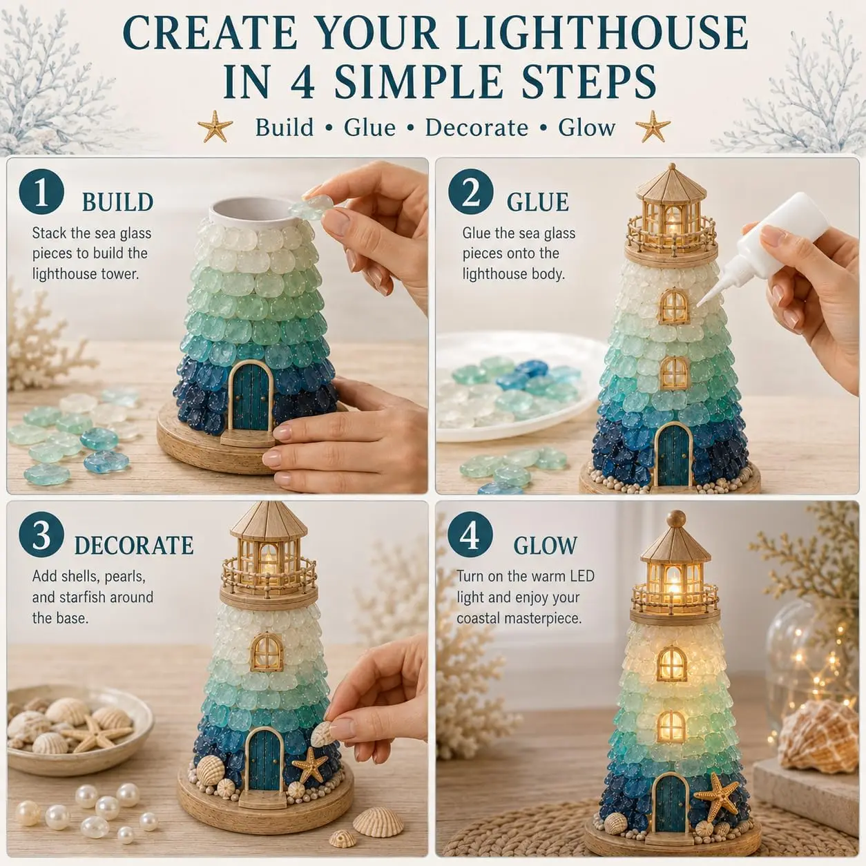 DIY Lighted Sea Glass-Style Lighthouse Kit Collection Beginner-Friendly Diy Glass Decorating with Pieces Guide Handmade Home De - Image 5