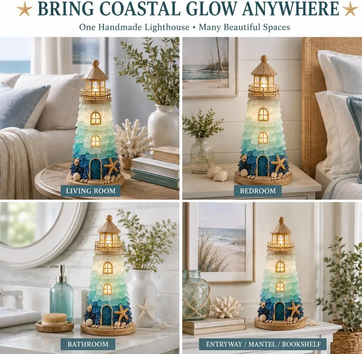 DIY Lighted Sea Glass-Style Lighthouse Kit Collection Beginner-Friendly Diy Glass Decorating with Pieces Guide Handmade Home De - Image 6