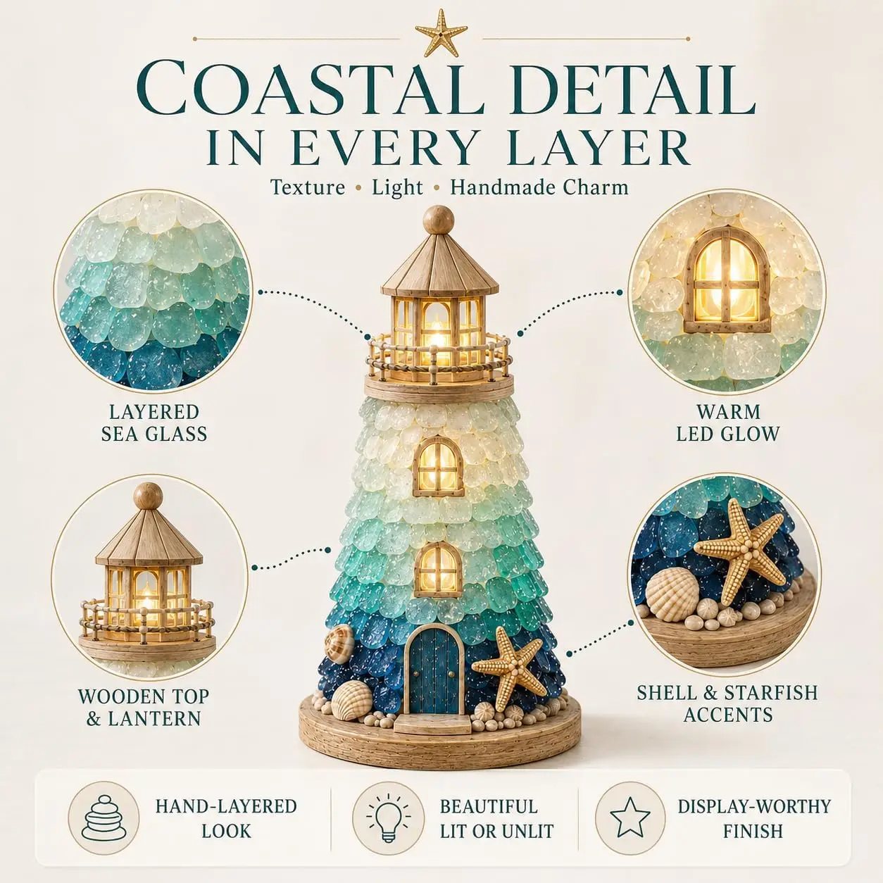 DIY Lighted Sea Glass-Style Lighthouse Kit Collection Beginner-Friendly Diy Glass Decorating with Pieces Guide Handmade Home De - Image 4