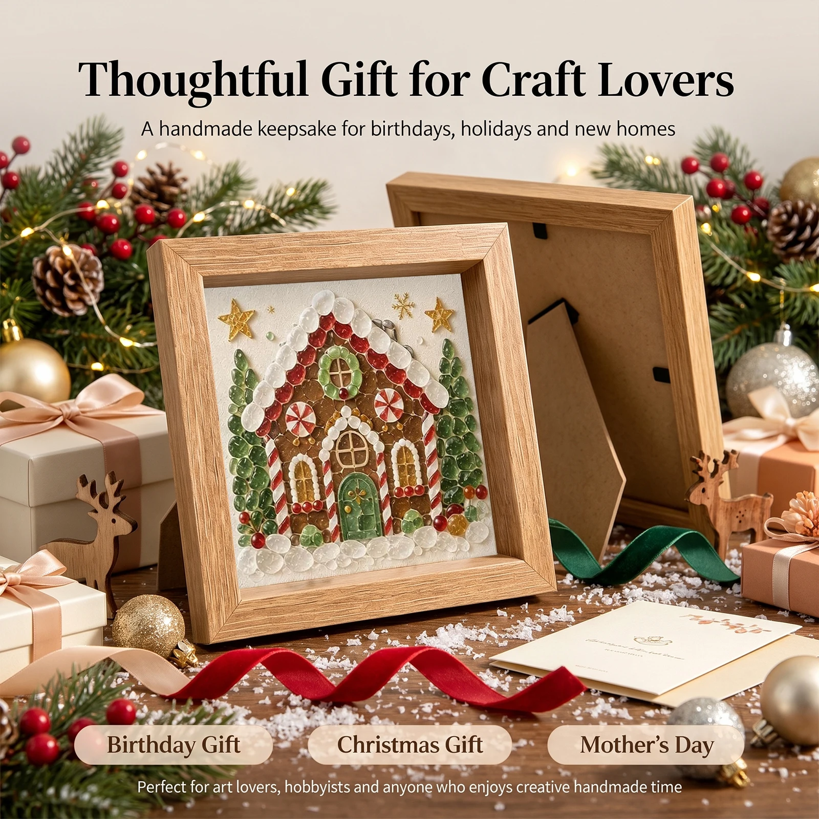 DIY Mosaic Art Kit 8 Projects Garden Floral Ocean Theme Glass Tiles Pre-Printed Board Wood Easel Holiday Gift Set - Image 3